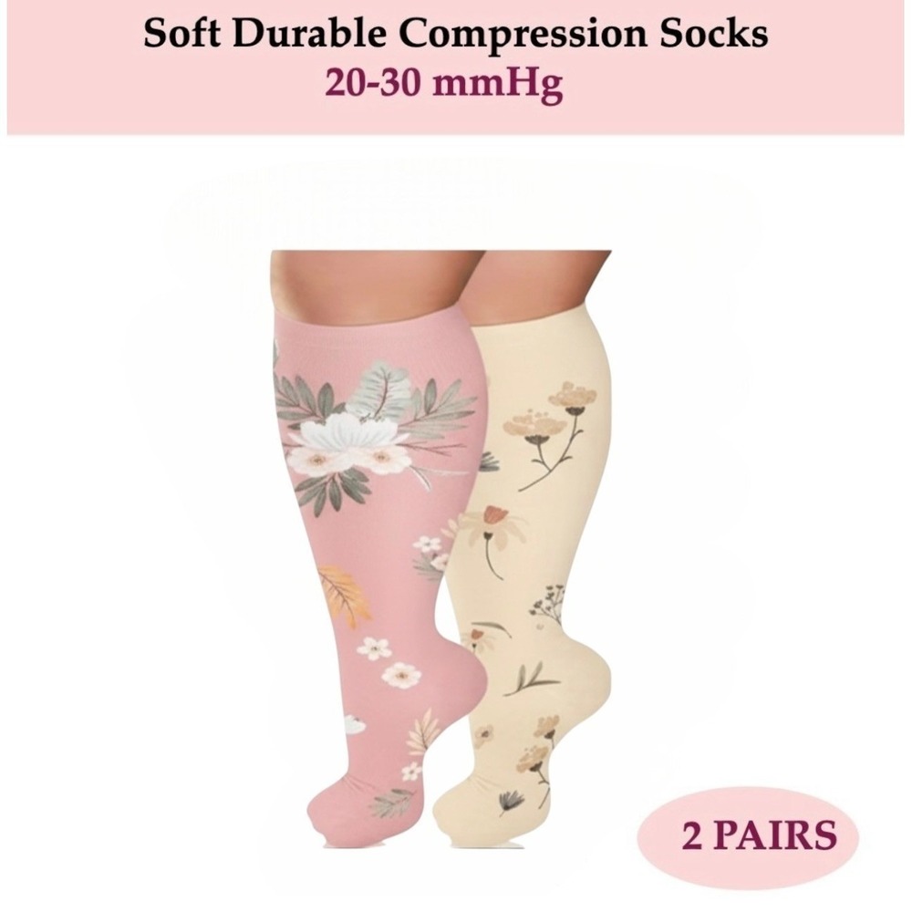 Unisex 20-30 mmHg Compression‎ Socks 3XL Floral Double Gradient Medical 2 Pack